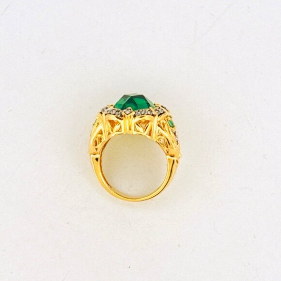Estate Gold Over Sterling Silver Emerald & CZ Statement Ring, Size 6, 6.82g, Fil - Picture 4 of 10